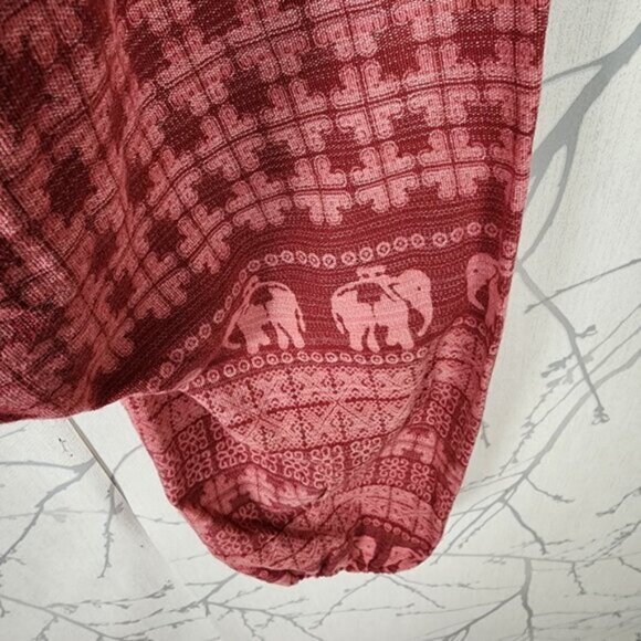 Harem Pants Thailand Red Elephants Print Smocked Harem Pants - Picture 6 of 7